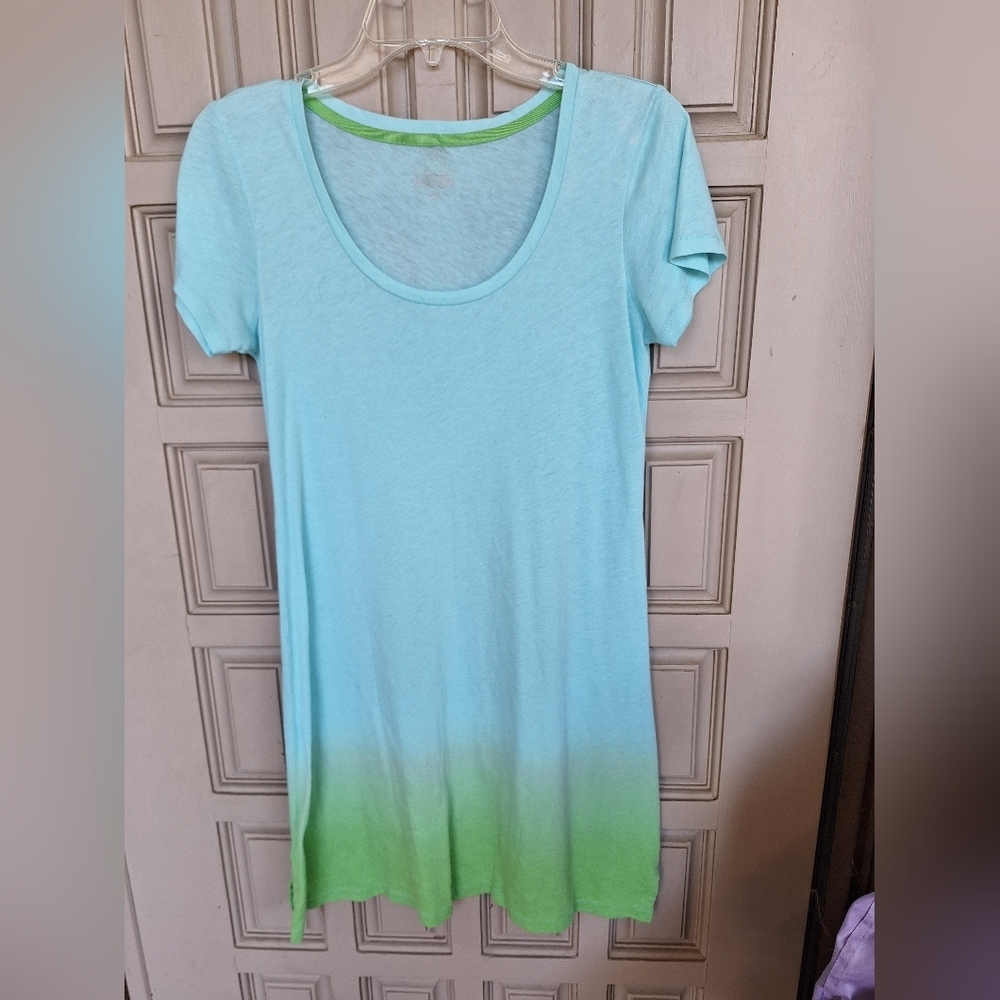 Victoria's Secret Tee Shirt Dress SzS Gradient Blue/Green Cotton Polyester Used
